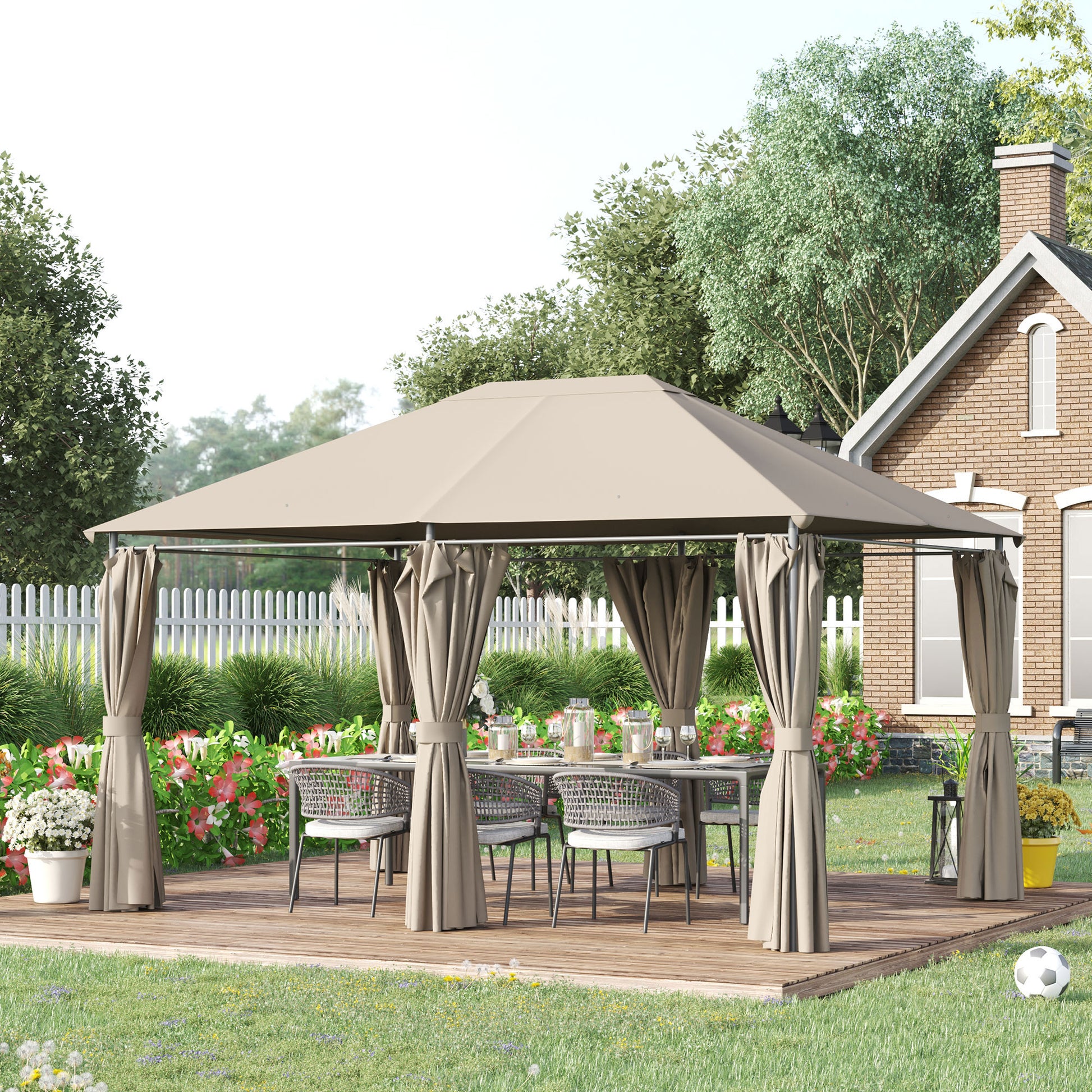 Outsunny Cenador De Jardín 4x3 M Con 6 Paredes Laterales Para Fiestas Caqui_1