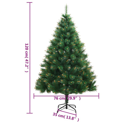 Vidaxl Árbol Navidad Artificial Con Bisagras 150 Led Y Bolas 120 Cm_2