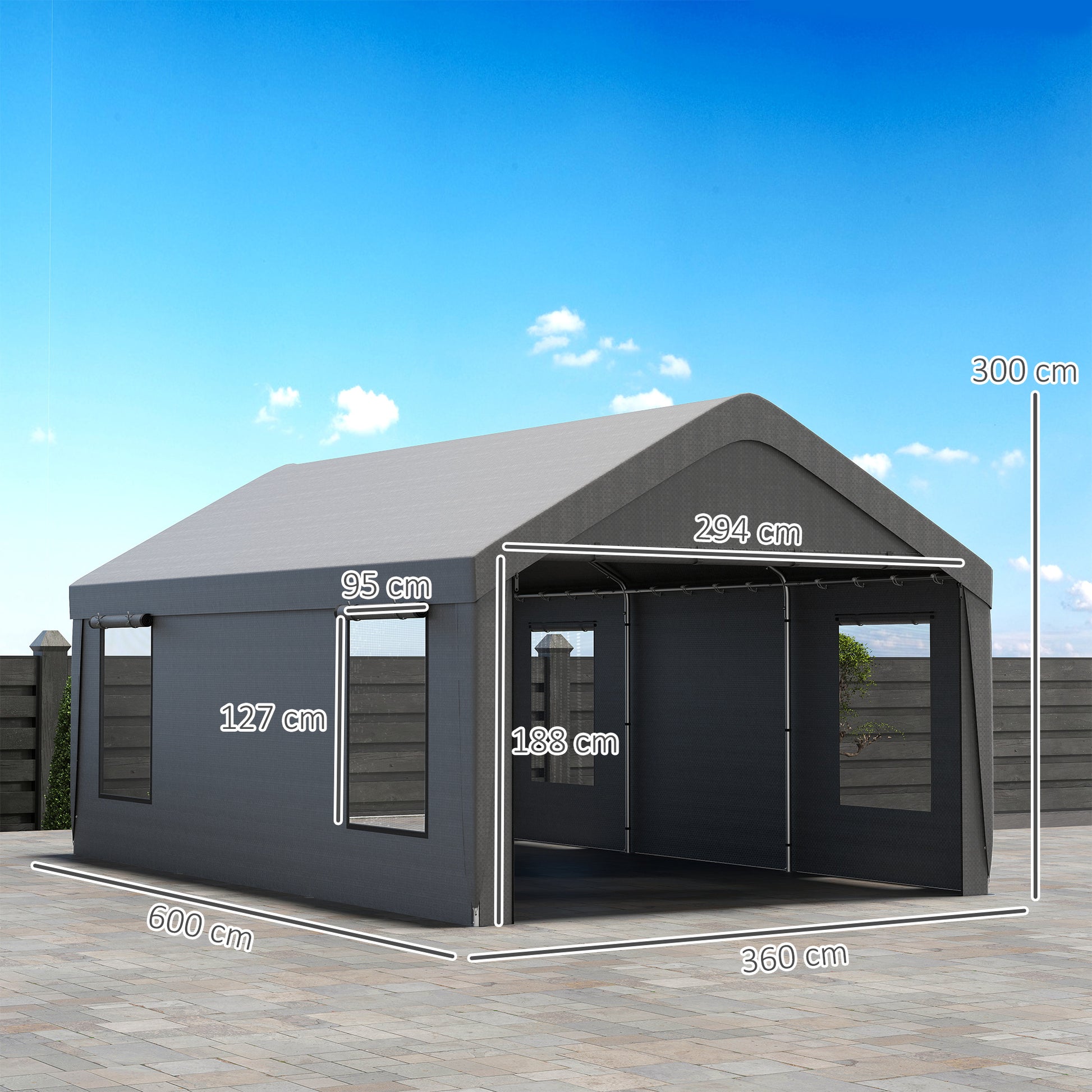 Outsunny Carpa Garaje 6x3,6m Impermeable Con Paredes Laterales Desmontables Gris_2