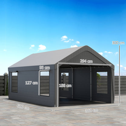 Outsunny Carpa Garaje 6x3,6m Impermeable Con Paredes Laterales Desmontables Gris_2