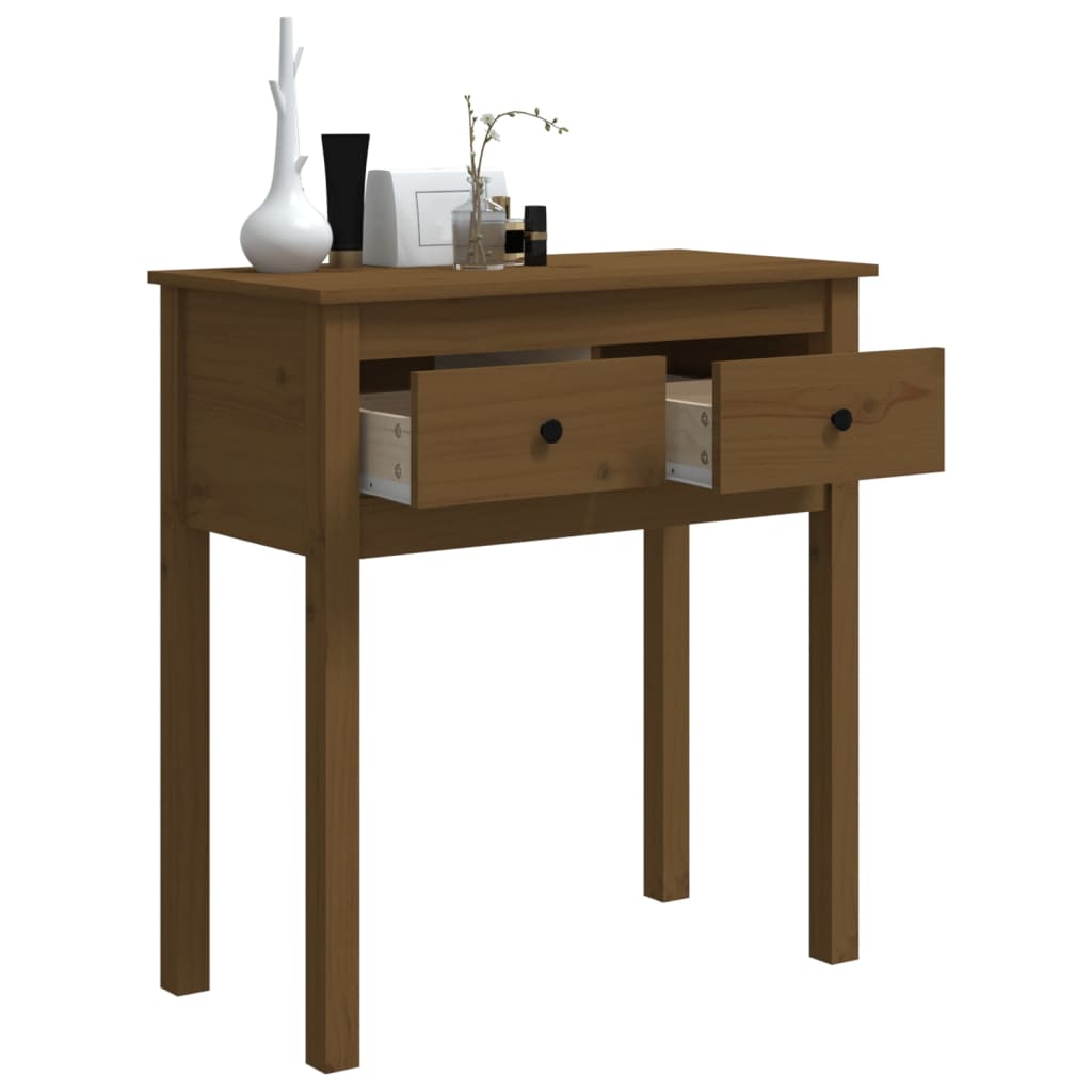 Mesa Consola De Madera Maciza De Pino Marrón Miel 70x35x75 Cm_3