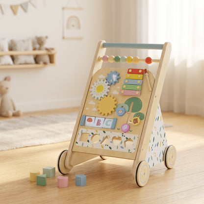 Aiyaplay Andador Madera Bebé Con Juguetes Montessori Y Control Velocidad Natural_1