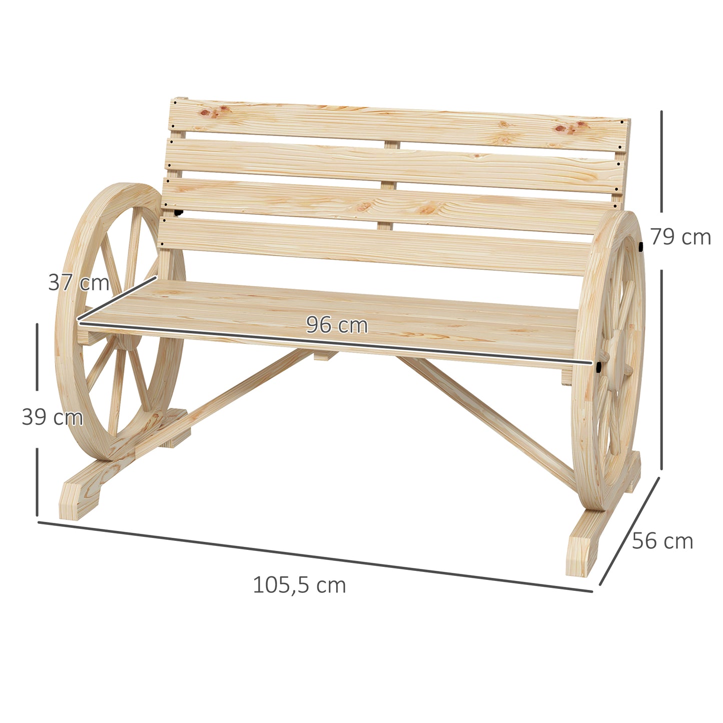 Outsunny Banco De Jardín De Madera Reposabrazos En Forma De Rueda Carga 240 Kg_2