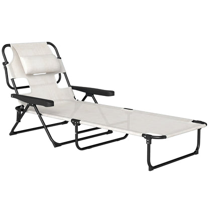 Outsunny Tumbona Plegable Con Orificio De Lectura 145x72x89 Cm Crema_0