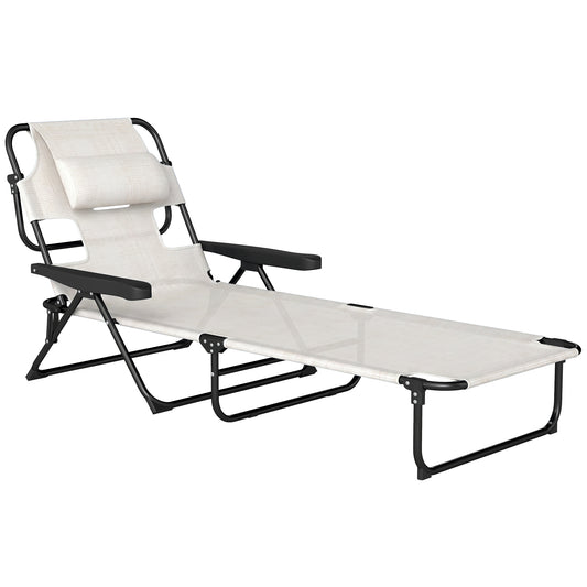 Outsunny Tumbona Plegable Con Orificio De Lectura 145x72x89 Cm Crema_0