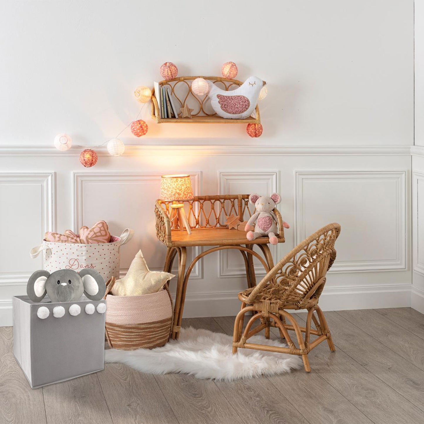 Set De 3 Cajas De Almacenamiento Infantil Con Pompones Color Gri29 X 29 X 29 Cm