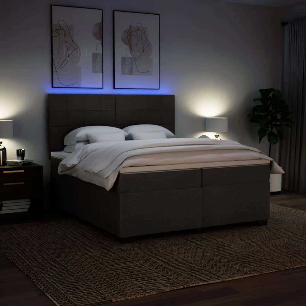 Cama Box Spring Con Colchón Tela Marrón Oscuro 200x200 Cm / Vetonek_1