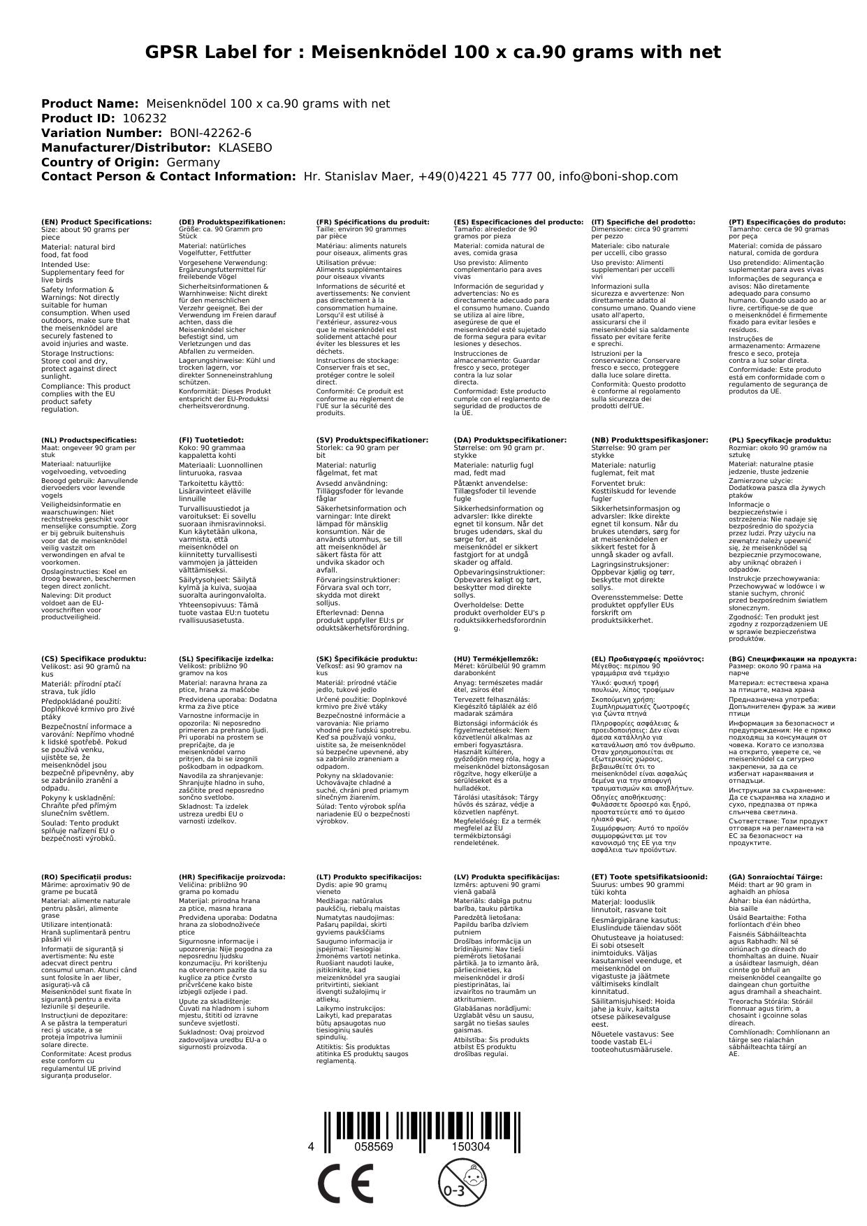 Comida Para Pajaros, 100 Bolas De Grasa Ca. 90 Gramos Con Red, Alimento Para Pajaros Silvestres_1