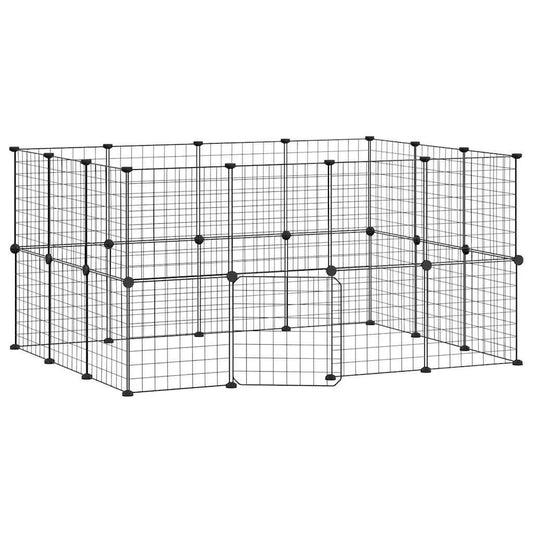 Vidaxl Jaula Para Mascotas De 28 Paneles Puerta Acero Negro 35x35 Cm_0