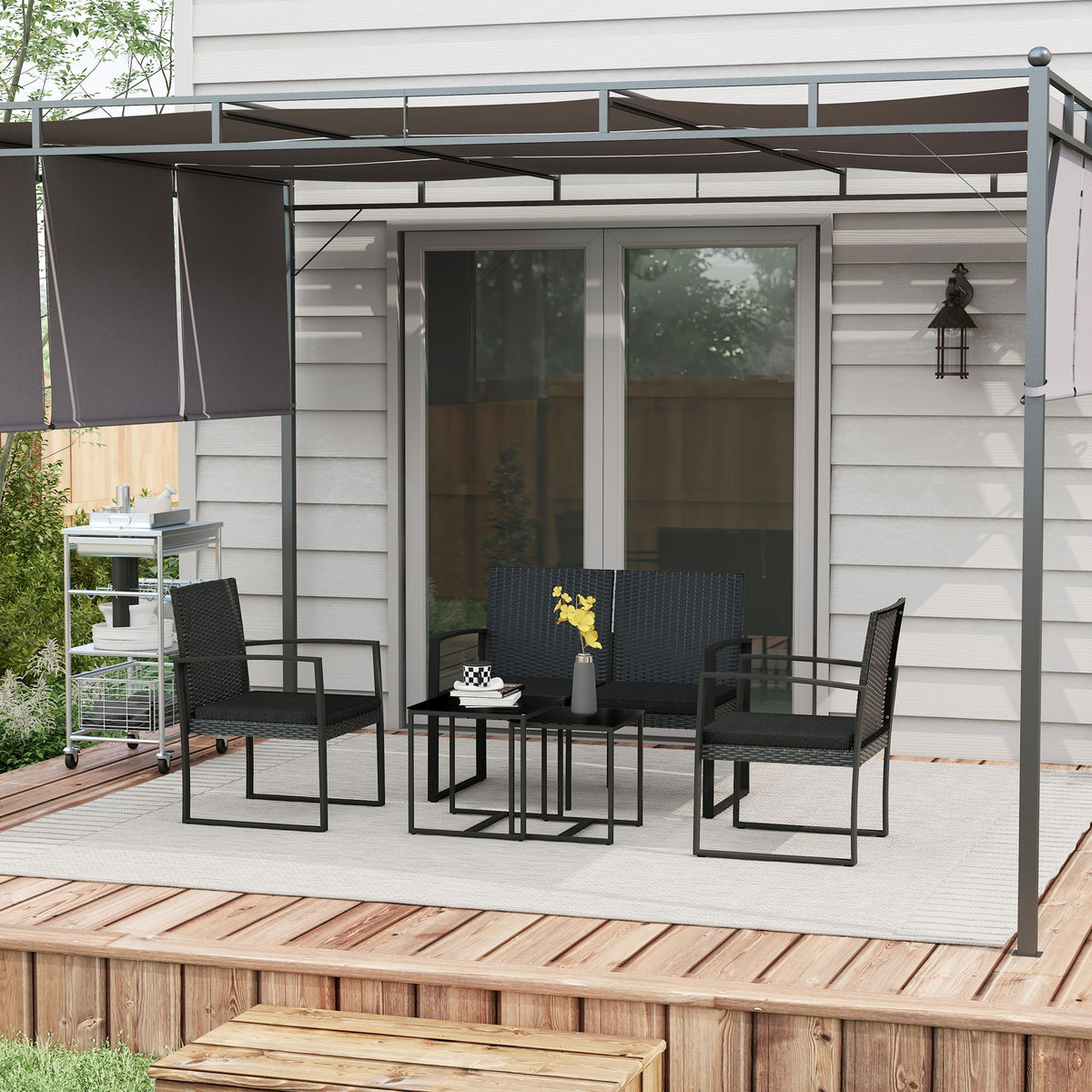 Muebles De Jardín Outsunny Acero, Pp Negro 102x58x77 Cm_1