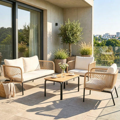 Outsunny Conjunto Jardín Exterior De 4 Piezas Sofá 2 Plazas 2 Sillones Mesa Wpc_3