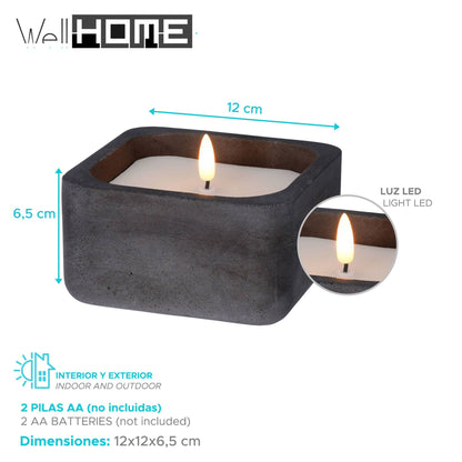 Well Home Vela Led Formato Cuadrado Color Negro 12x12x6,5cm