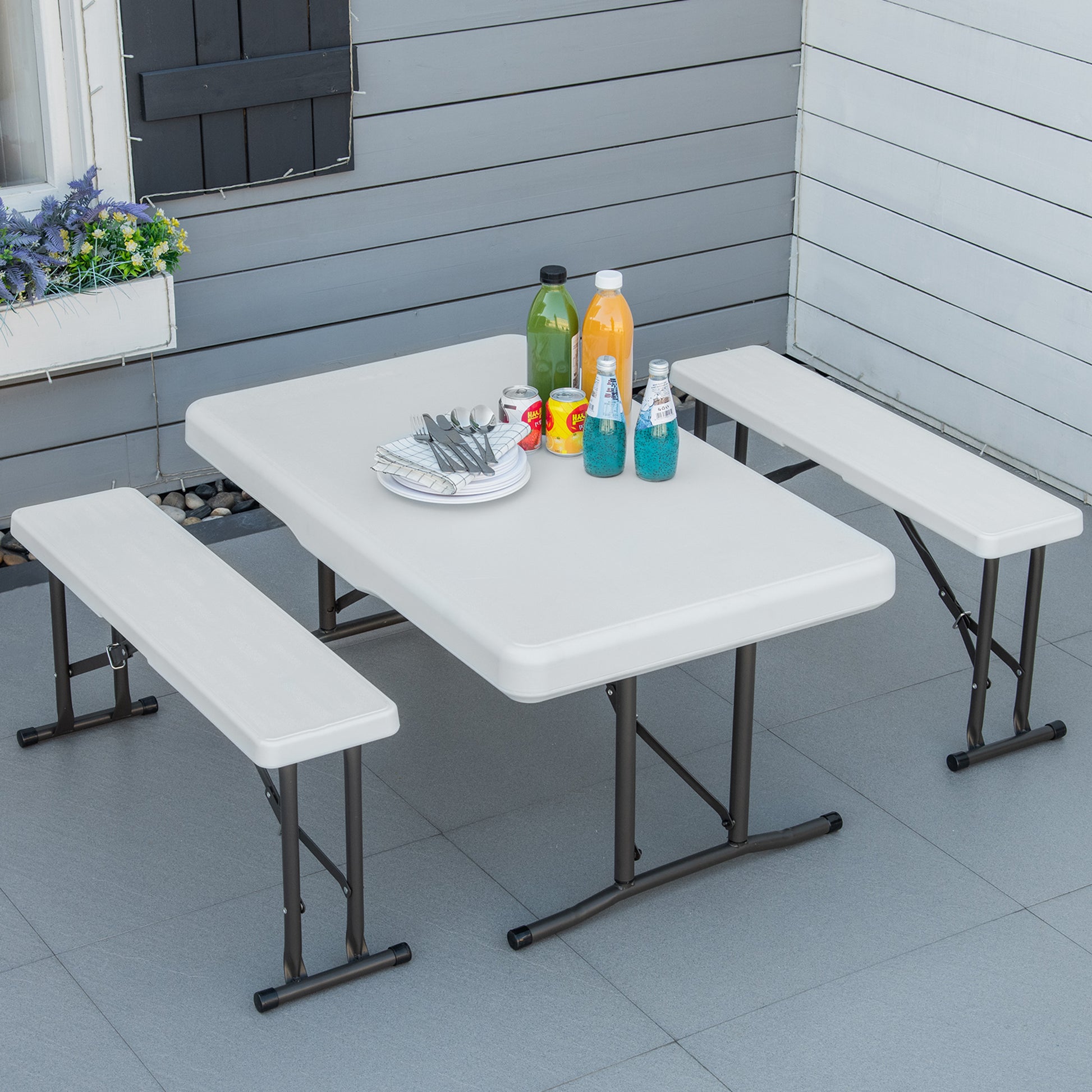 Outsunny Conjunto Mesa Y 2 Bancos Plegables Jardín Camping Picnic 103x63x76 Cm_1