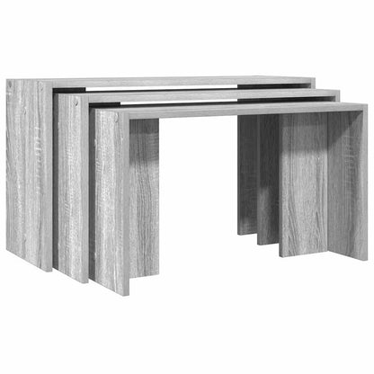 Mesas Apilables 3 Piezas Madera Contrachapada Gris Sonoma_0