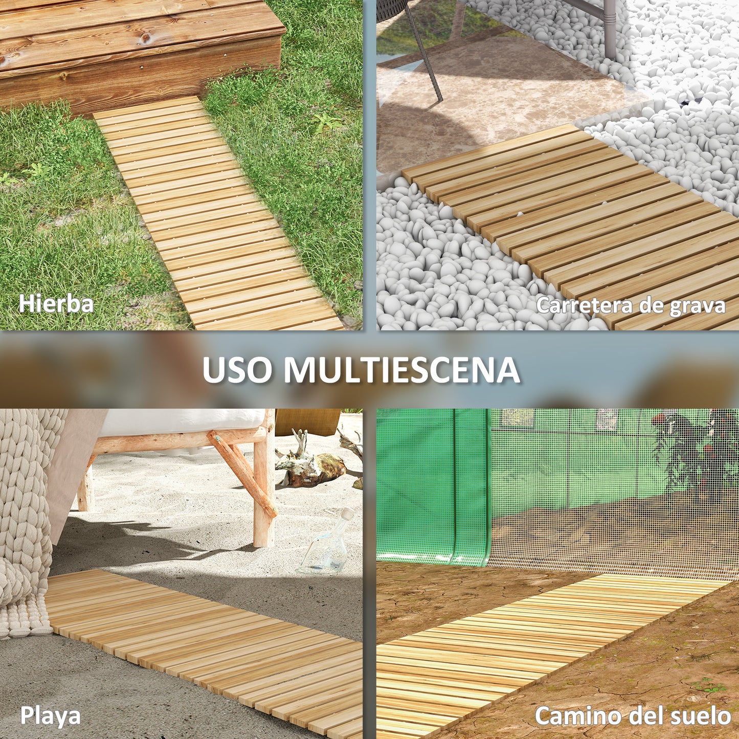Outsunny Camino De Jardín De Madera 120x38 Cm Pasarela Enrollable Para Exterior_3