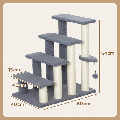 Pawhut Escalera Para Gatos 4 Niveles Cubierto De Suave Felpa 60x40x64 Cm Gris_2