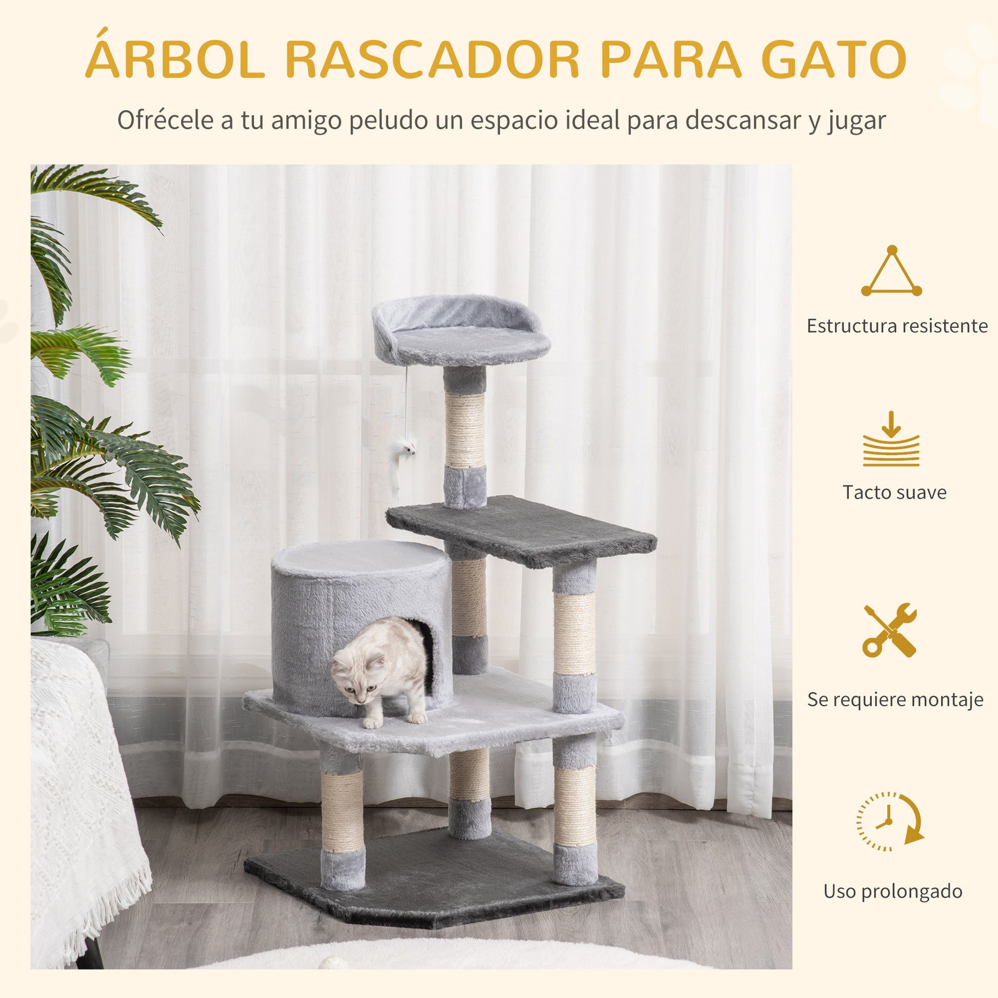 Pawhut Árbol Para Gatos Rascador Grande Con Plataformas Casetas Ratón De Juego_3