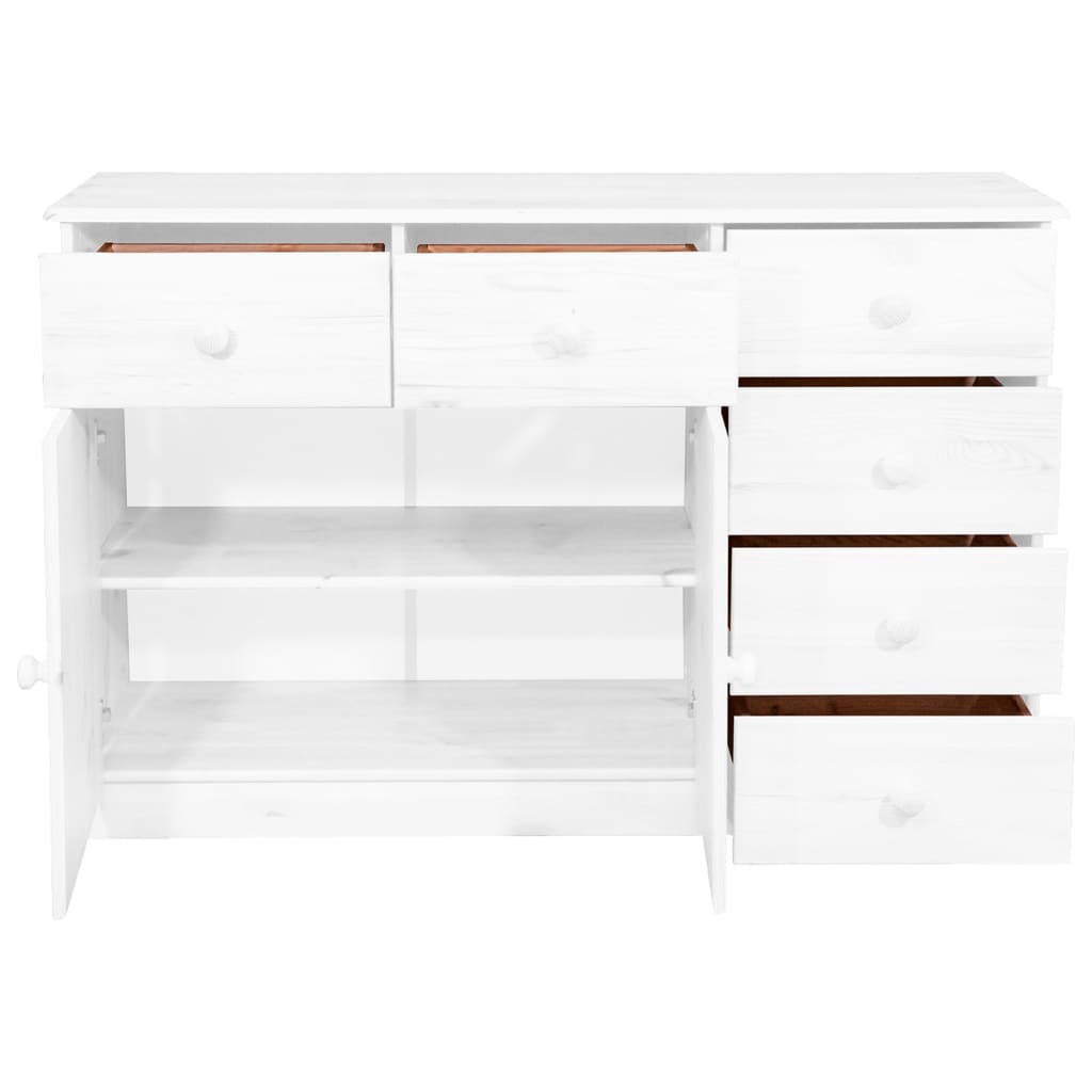 Aparador 6 Cajones Madera Maciza De Pino Blanco 113x35x73 Cm_3