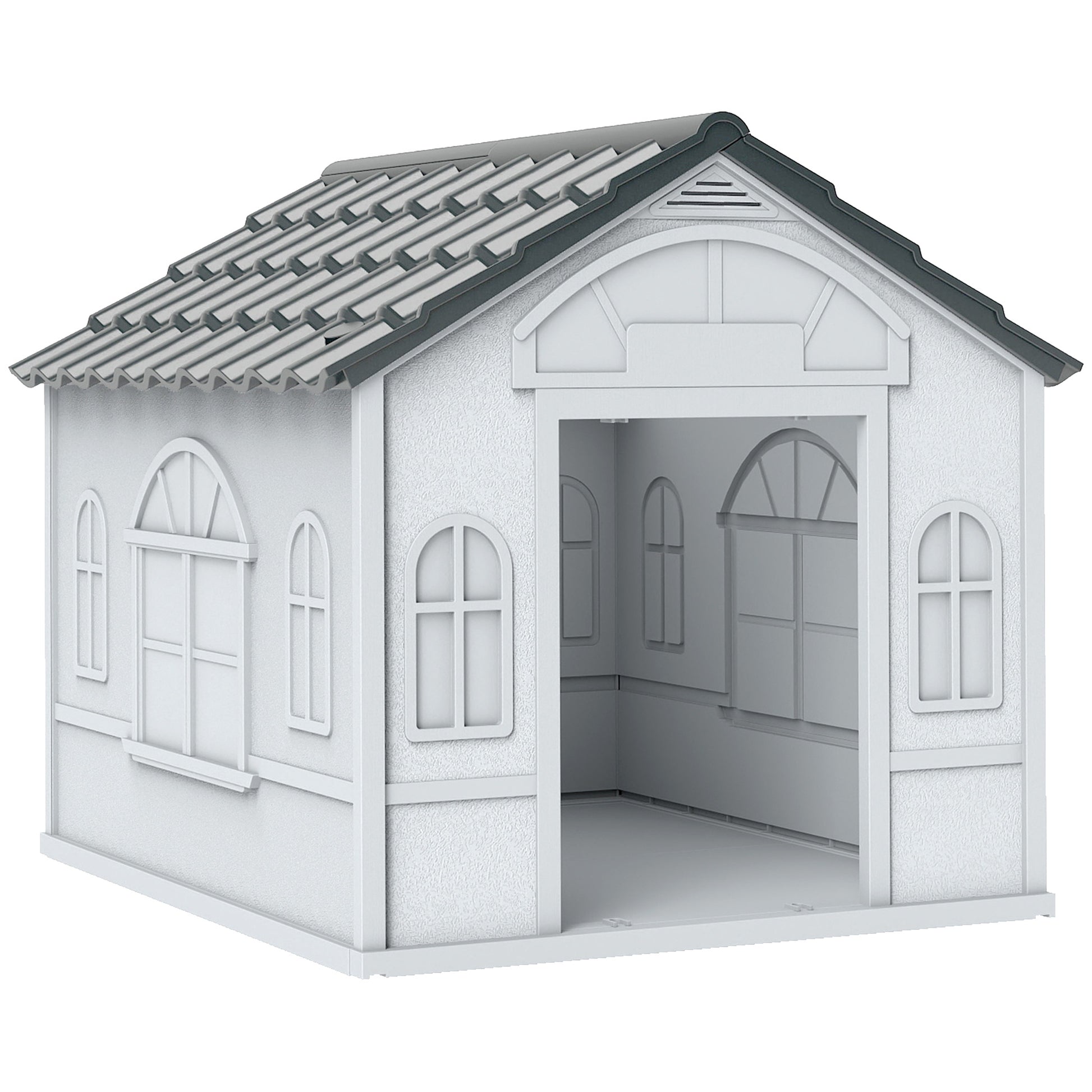 Pawhut Caseta Para Perros 65x75,7x63 Cm Con Patrón De Ventana Gris Y Blanco_0