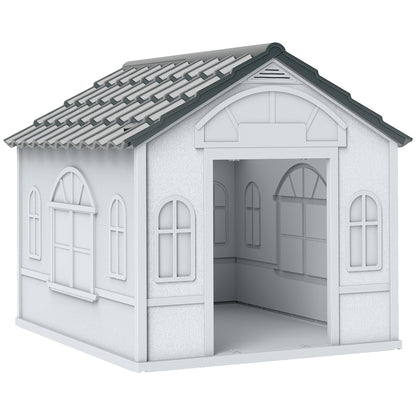 Pawhut Caseta Para Perros 65x75,7x63 Cm Con Patrón De Ventana Gris Y Blanco_0