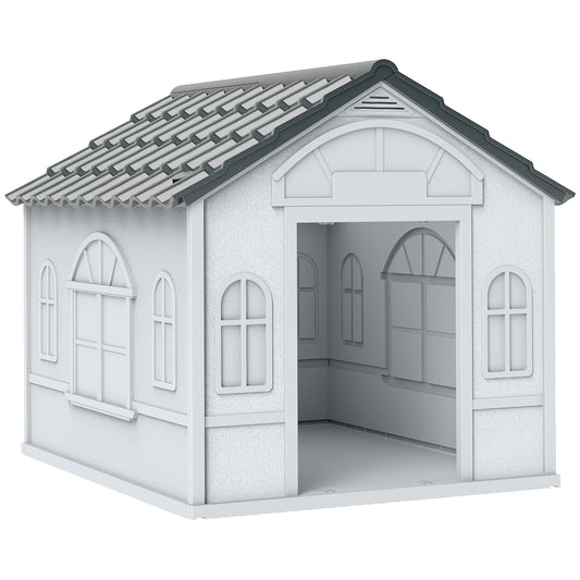 Pawhut Caseta Para Perros 65x75,7x63 Cm Con Patrón De Ventana Gris Y Blanco_0