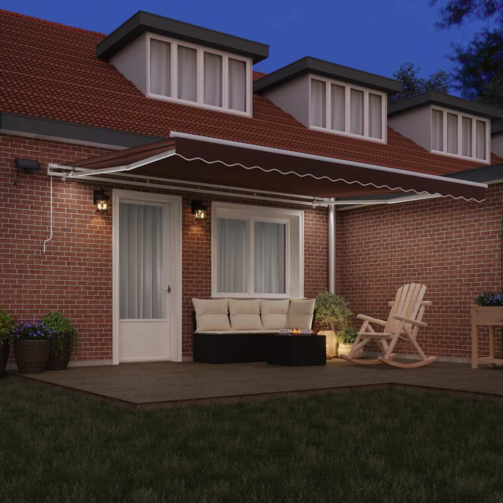 Toldo Retráctil Manual Con Luz Led Marrón 450x300 Cm_2