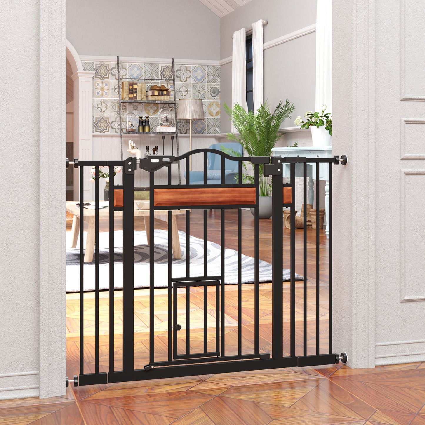 Pawhut Barrera De Seguridad Extensible Para Puertas Y Escaleras 93x76,2 Cm Negro_1