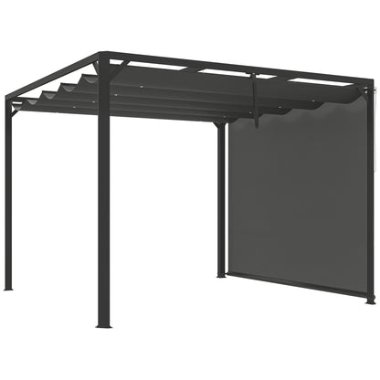 Outsunny Pérgola De Jardín 3x3 M Con Techo Retráctil Y Lateral Enrollable Gris_0