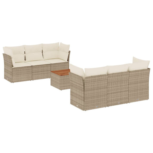 Set Sofás De Jardín 7 Piezas Y Cojines Ratán Sintético Beige / Vetonek_0