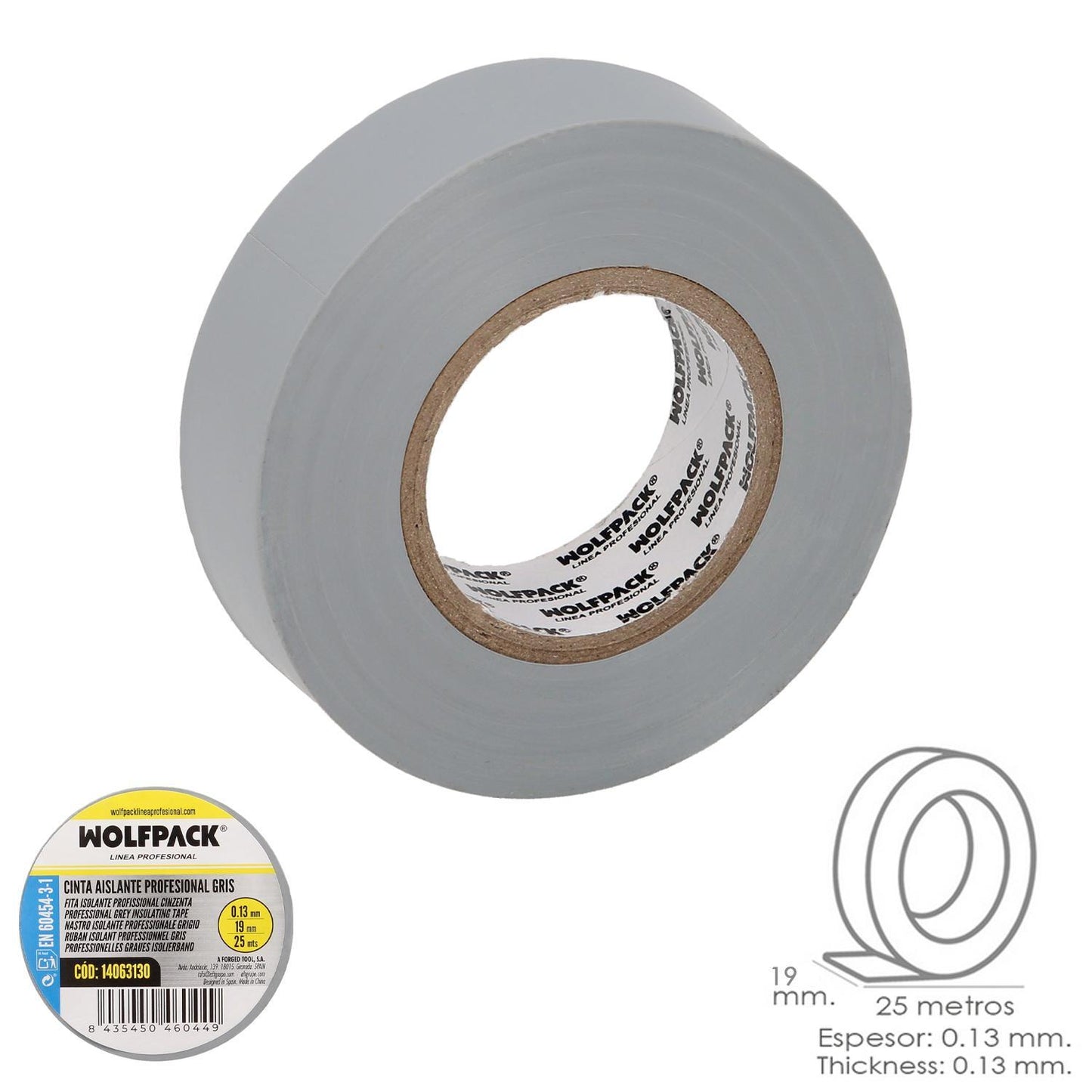 Cinta Aislante Profesional Gris Espesor 0.13 Mm. Ancho 19 Mm. Rollo 25 Metros Cinta Electricista, Cinta Aislante Cables_1