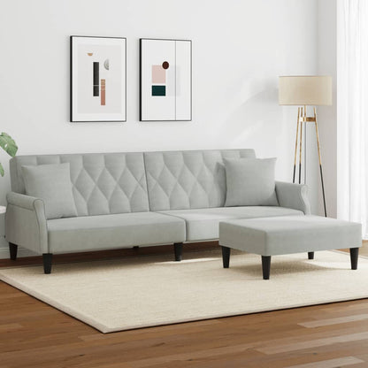 Sofá Cama 2 Plazas Con Almohadas Taburete Terciopelo Gris Claro / Vetonek_2