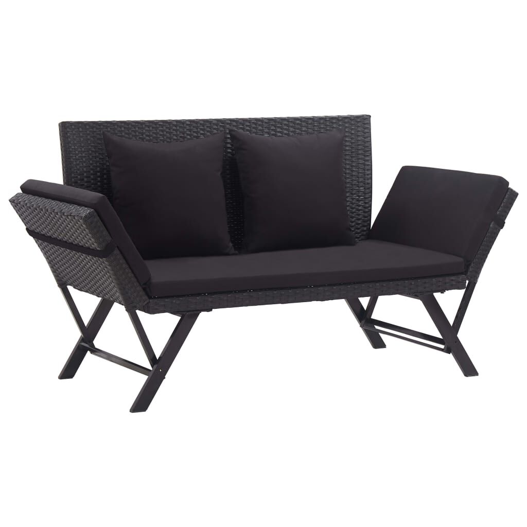 Vidaxl Banco De Jardín Con Cojines Ratán Sintético Negro 176 Cm_0