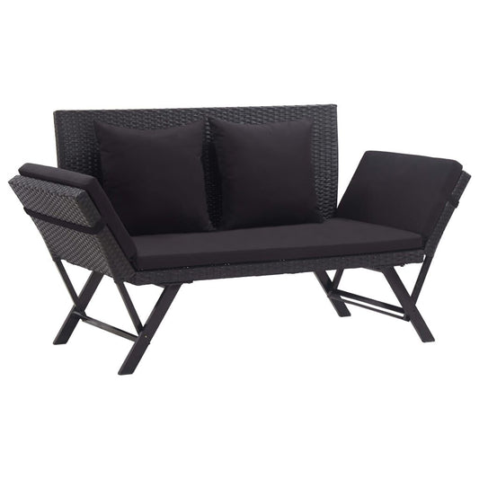 Vidaxl Banco De Jardín Con Cojines Ratán Sintético Negro 176 Cm_0