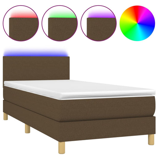 Cama Box Spring Colchón Y Luces Led Tela Marrón Oscuro 80x200cm / Vetonek_0