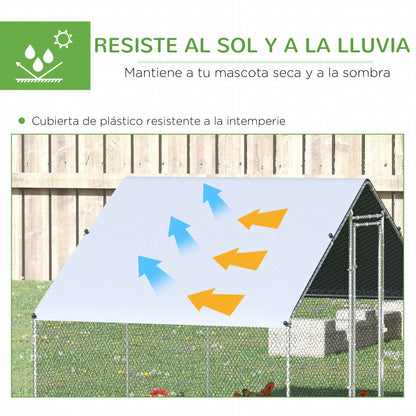 Pawhut Gallinero Para Exterior 3x2x2m Con Cubierta De Pe Y Cerradura Plata_3