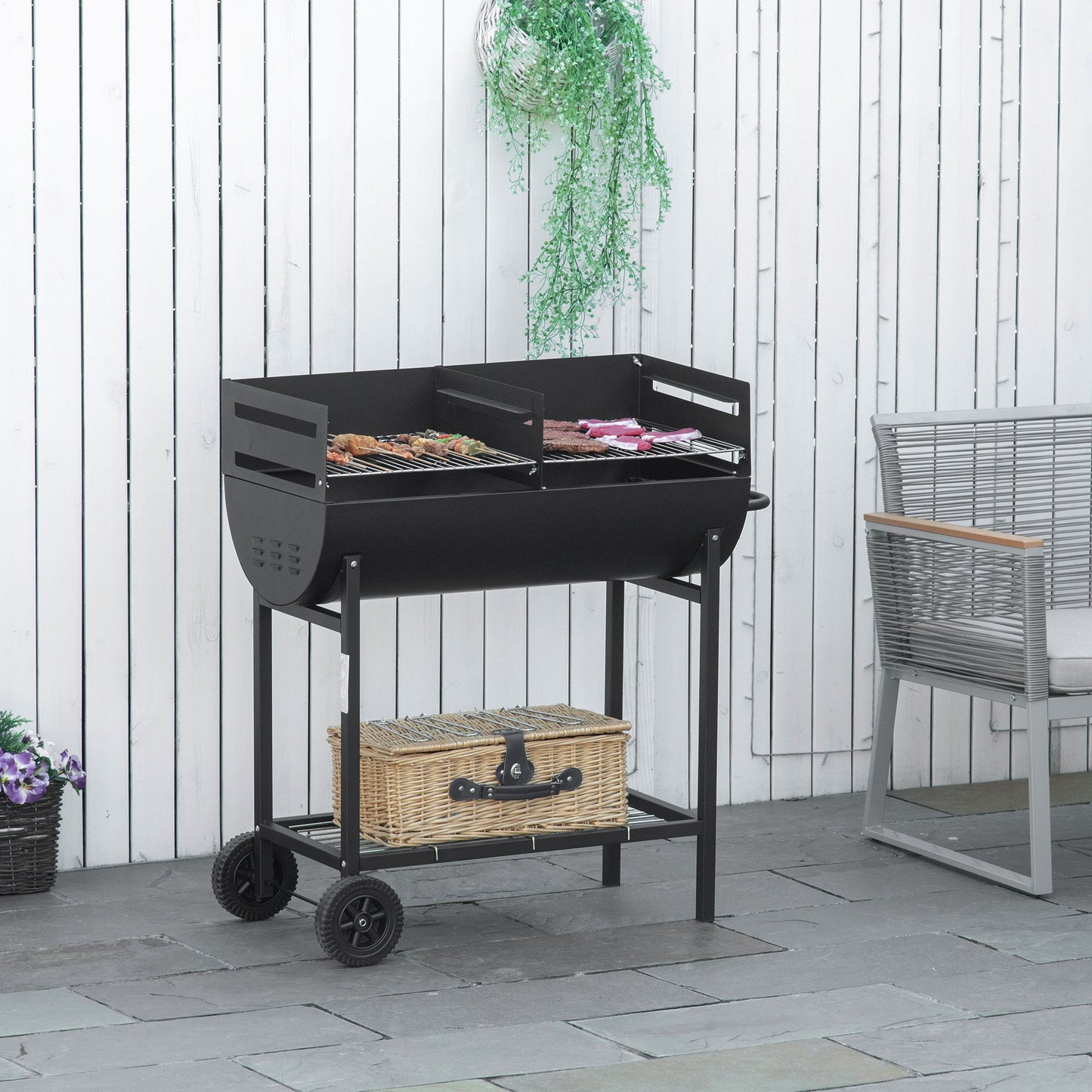 Outsunny Barbacoa De Carbón Con Parrilla Ajustable En Altura Ruedas 90x45x96 Cm_1