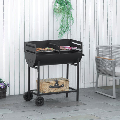 Outsunny Barbacoa De Carbón Con Parrilla Ajustable En Altura Ruedas 90x45x96 Cm_1