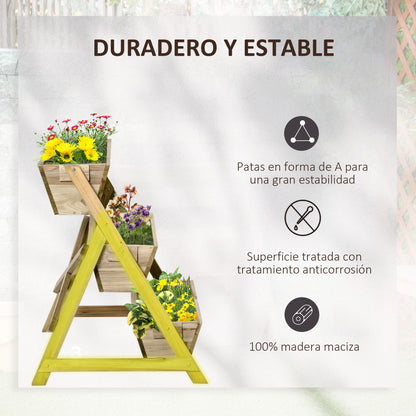 Jardinera De Escalera 3 Pisos De Madera Outsunny 71x61x77 Cm Natural_5