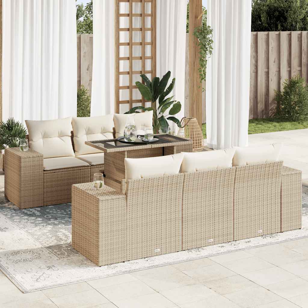 Set Sofás De Jardín 7 Piezas Y Cojines Ratán Sintético Beige / Vetonek_5