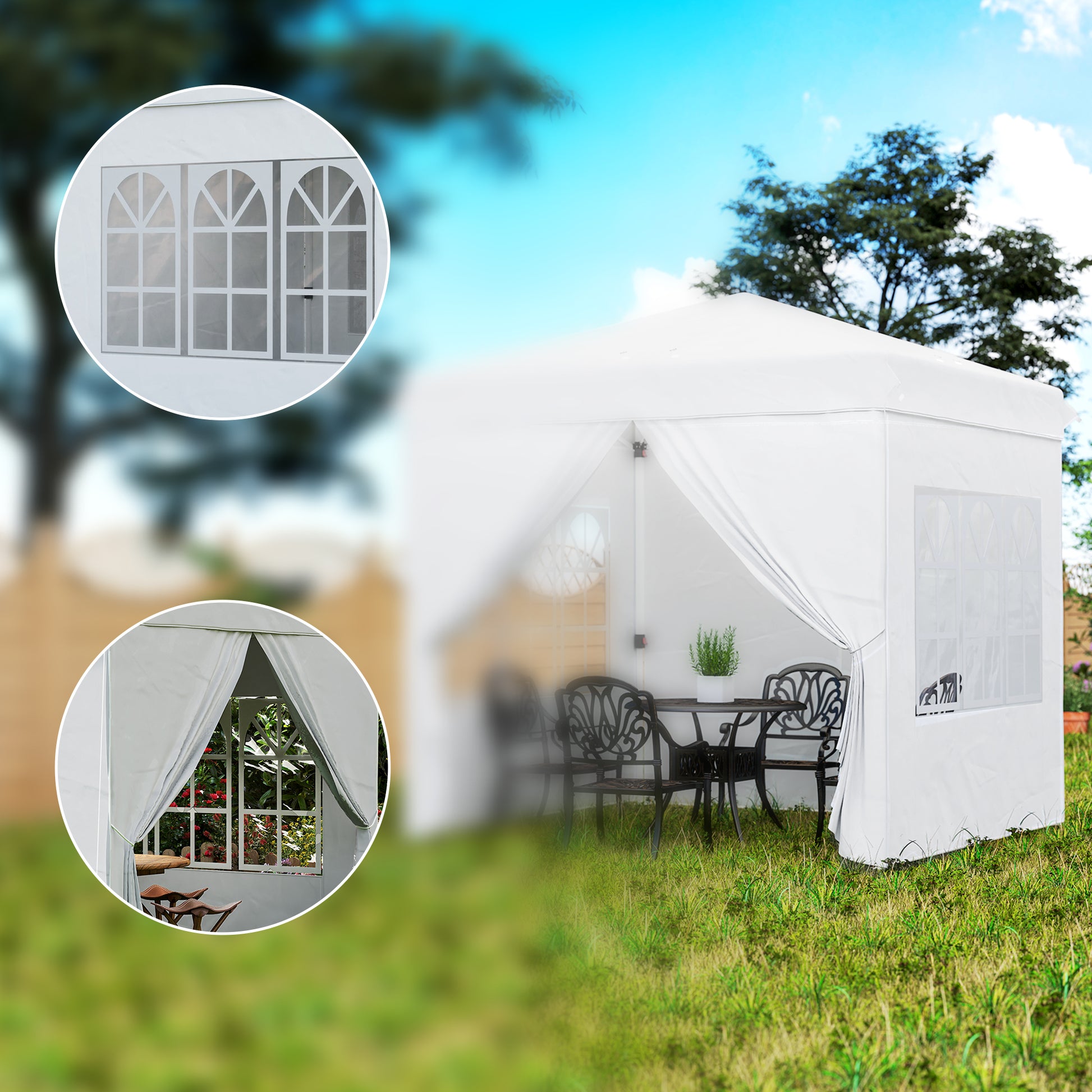 Outsunny Carpa Plegable Pop-up 2,5x2,5 M Con 4 Paredes Laterales Anti-uv Blanco_3