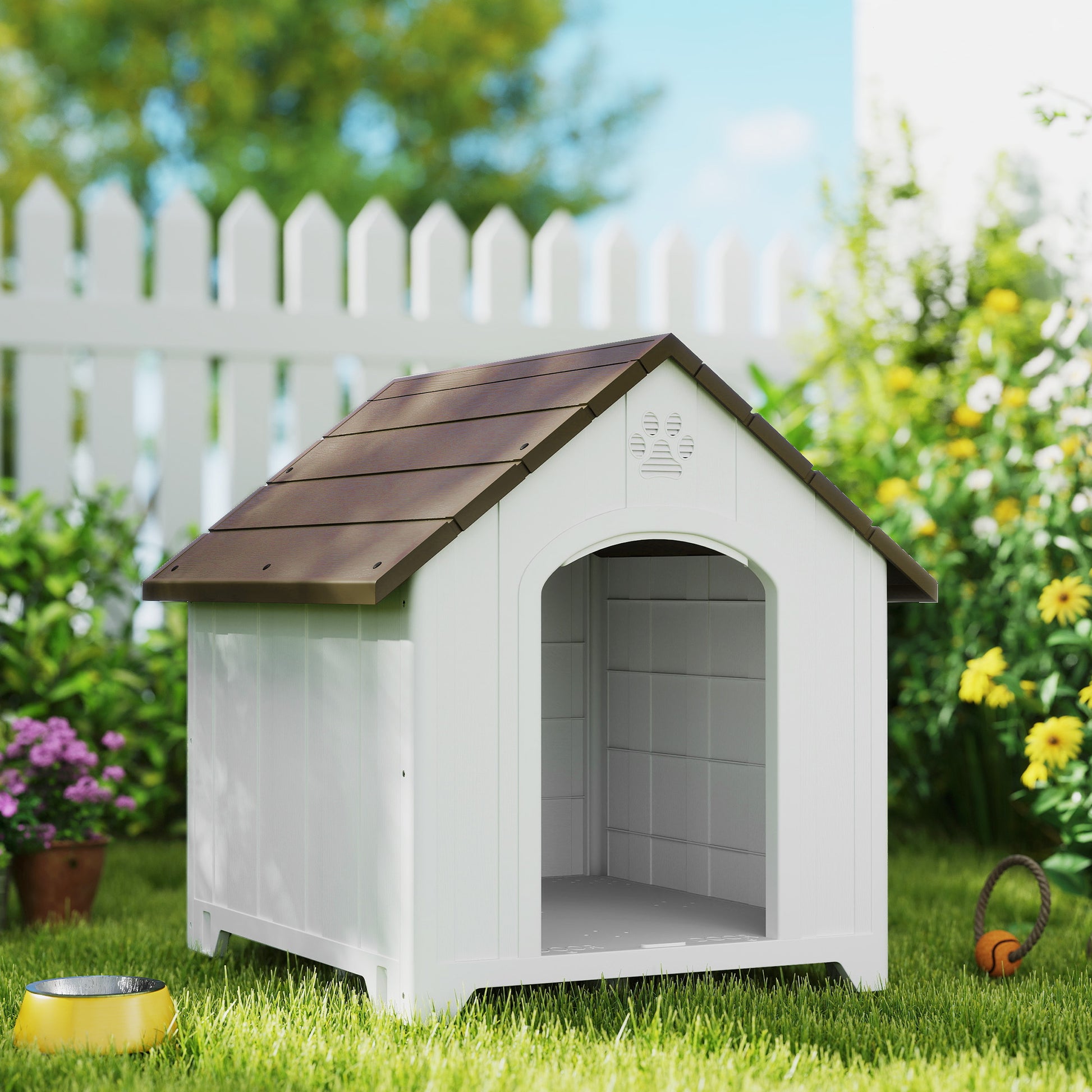 Pawhut Caseta Para Perros Grandes Exterior De Plástico Impermeable Marrón Oscuro_3