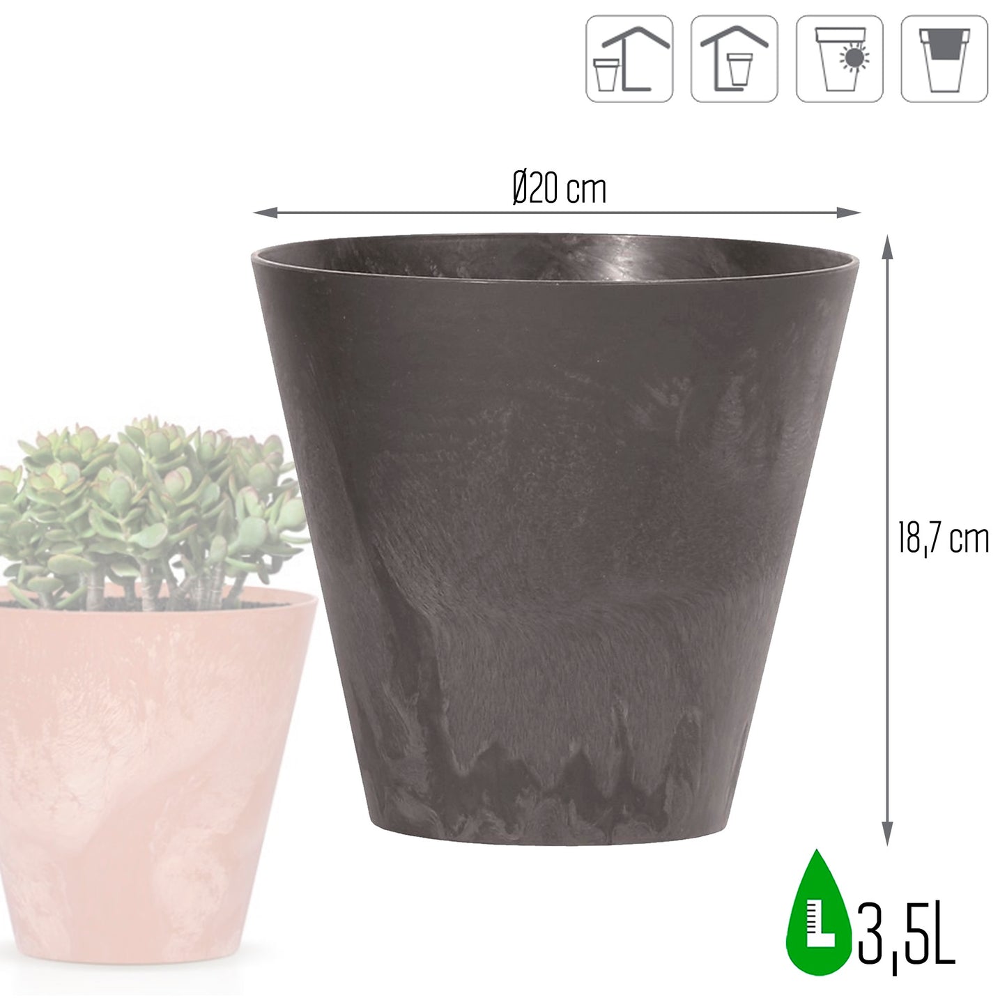 Maceta Tubus Beton Effect 3,5l., Dimensiones (mm) 200x200x187, Color Antracita_2