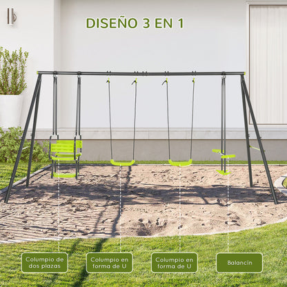 Outsunny Juego De Columpio Infantil Exterior Con 2 Columpios 355x184x186cm Verde_3