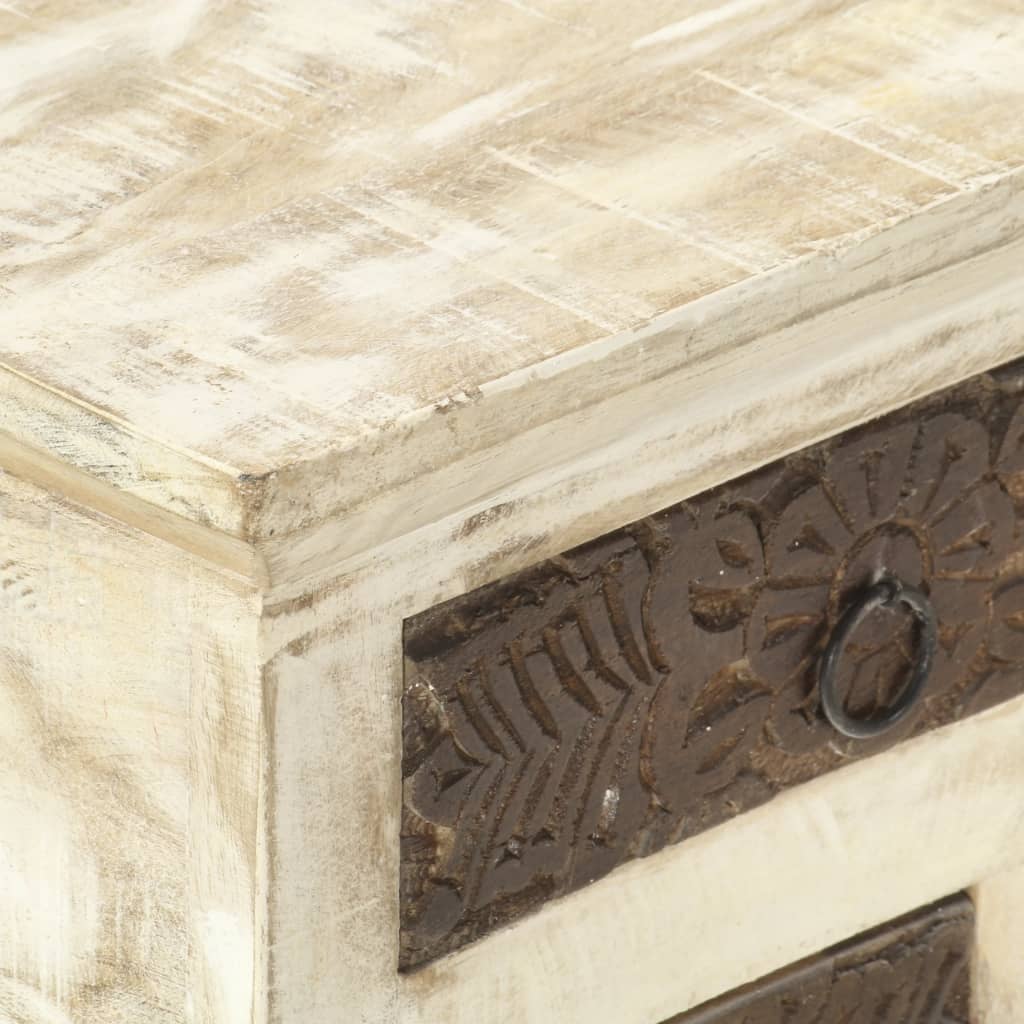 Mesa De Centro De Madera Maciza De Mango Blanca 68x68x30 Cm_2
