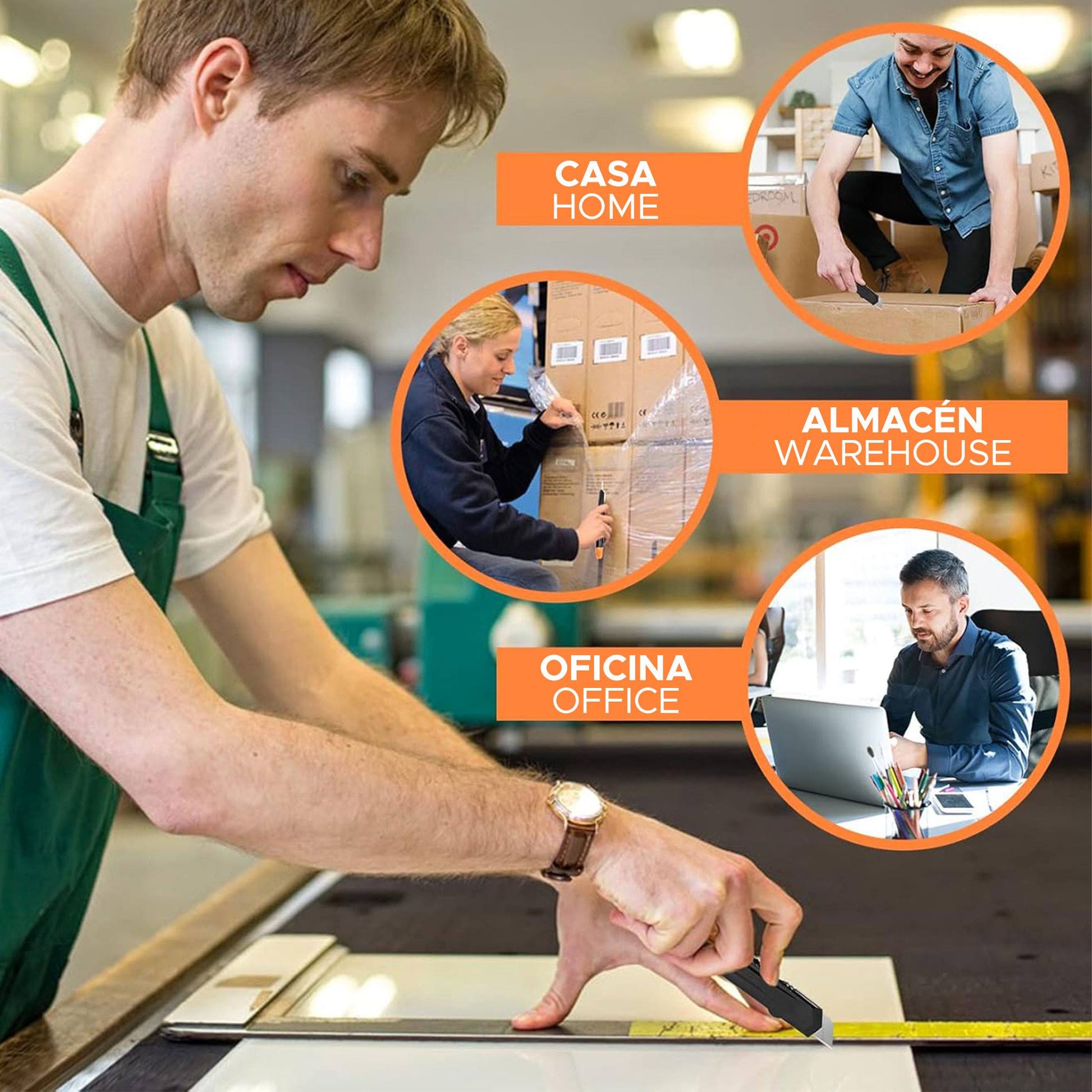 Well Home Juego De 4 Cuchillas Color Negro Y Naranja