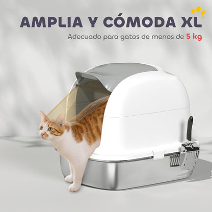 Pawhut Arenero Para Gatos De Acero Inoxidable Xl Con Tapa Abatible Pala Blanco_5