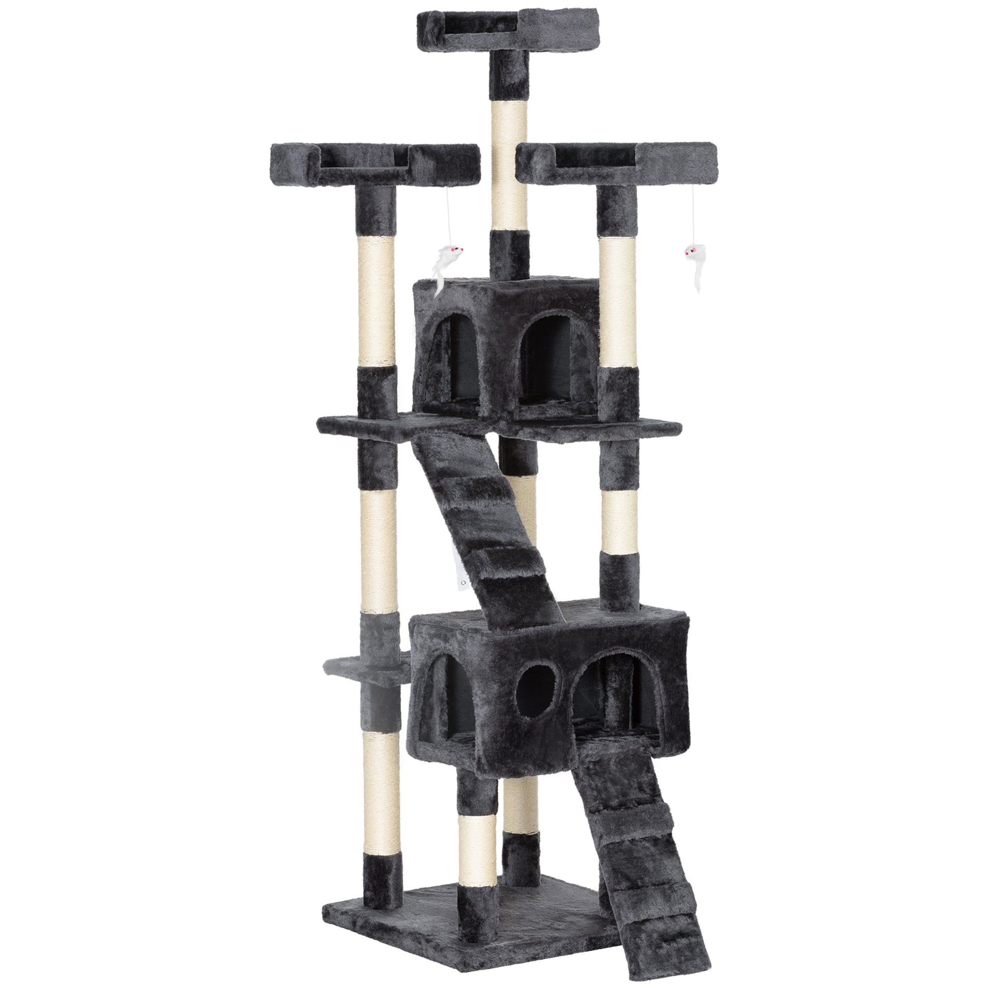 Pawhut Árbol Rascador Para Gatos Grande 49x49x173 Cm Con Múltiples Niveles Gris_0
