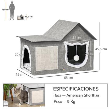 Pawhut Caseta Para Gatos Con Almohadilla Para Rascar Cojín Suave 65x41x45,5 Cm_2
