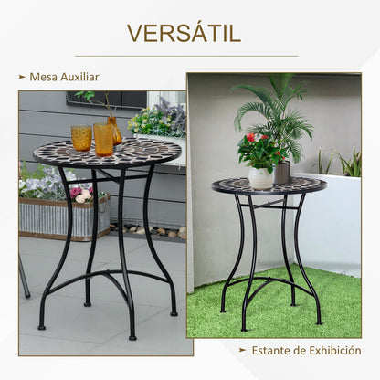 Outsunny Mesa Redonda De Jardín Mosaico Cerámica Patio Terraza Exterior Ø60x71cm_5