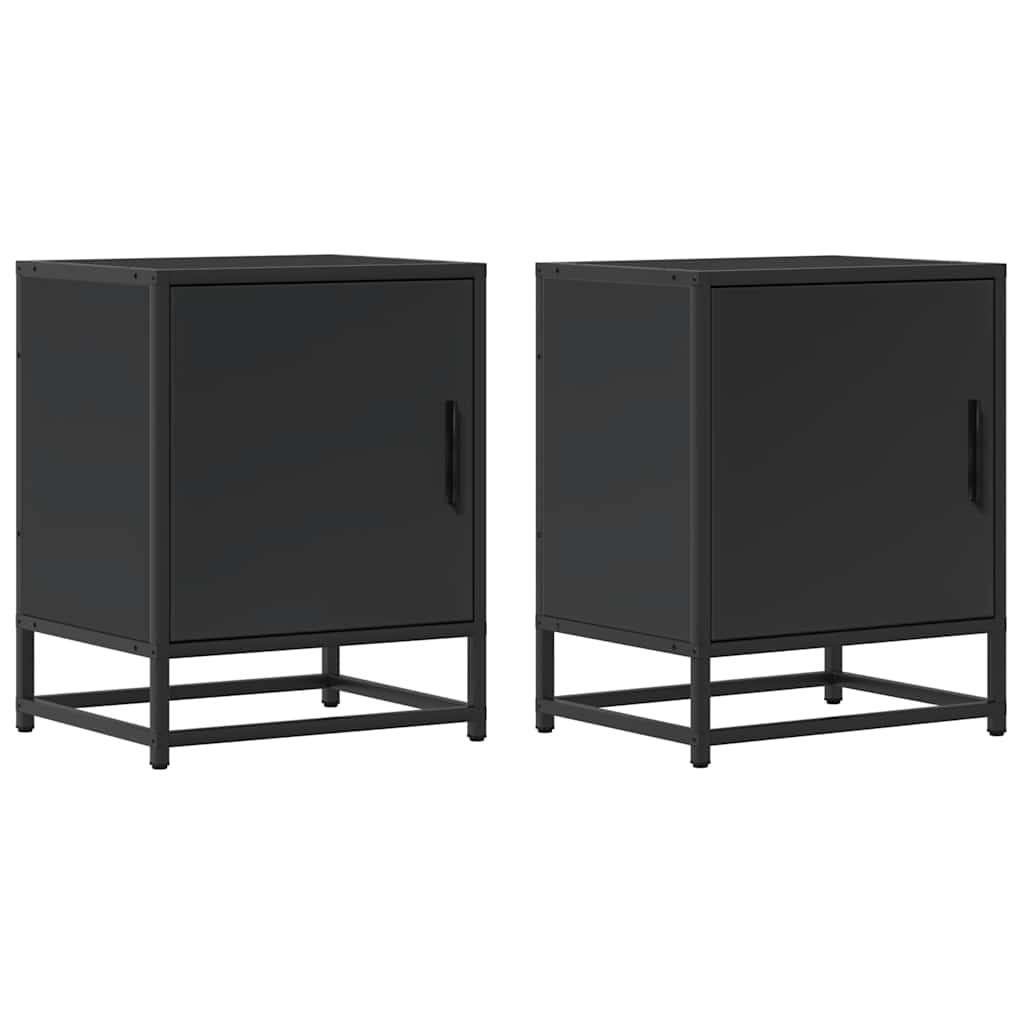 Mesitas De Noche 2uds Madera Ingeniería Negro 40x31x50 Cm Metal_0